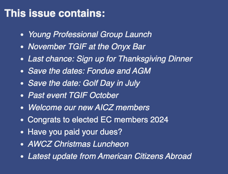 AICZ Newsletter November/December 2023